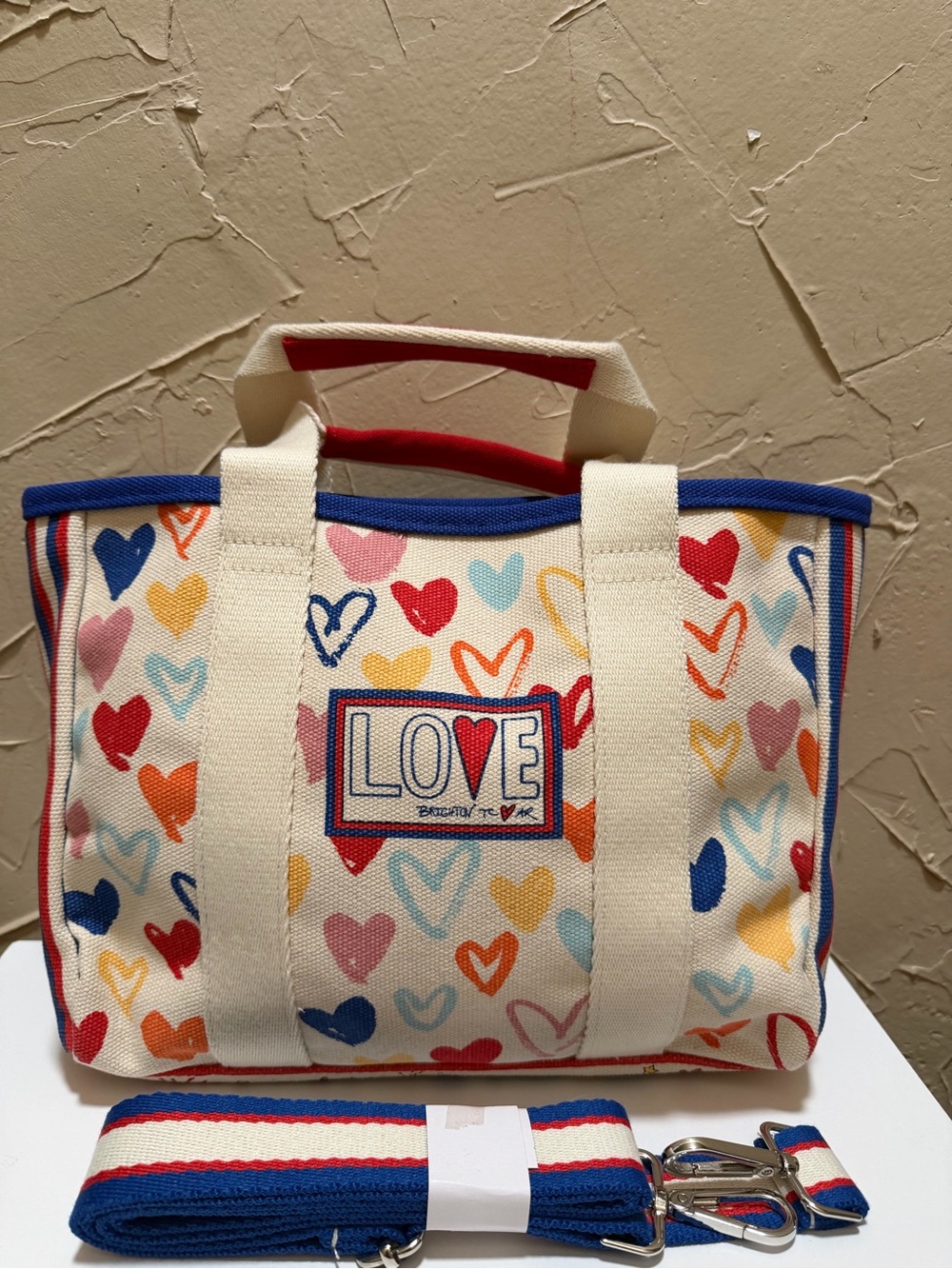 Brighton Canvas Heart Print Tote Bag - Love Patch (Multicolor)